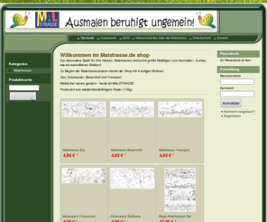 malstrasse.com: Malstrasse - beruhigt ungemein
Willkommen im Malstrasse.de shop

  Der besondere Spaß für Ihre Kleinen. Malstrassen sind extra große Malbögen zum Ausmalen - in etwa wie ein ausrollbares Malbuch. 
 Zu Beginn der Malstrassensaison startet der Shop mit 4 lustigen Motiven:
  Zoo, Dinosaurier, Bauernhof und Transport
 Malbücher waren gestern - heute ist MALSTRASSE.
 Produziert aus wiederstandsfähigem Papier (135g)
