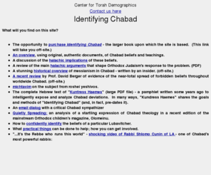identifyingchabad.org: Identifying Chabad
What exactly do Lubavitchers believe and what impact do these beliefs have on the Orthodox world?