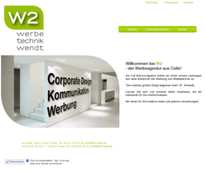 xn--design-frhling-osb.com: w2.Werbetechnik
Kreativ- und Werbeagentur in Celle
Corporate Design und Mediendesign
werbeagentur celle
werbetechnik celle
werbung celle
w2 werbung 
Corporate Design
Mediendesign
Prints
Websites
wendt werbung celle