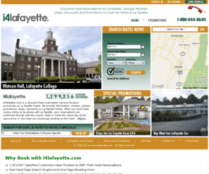 i4lafayette.com: Specials on La Fayette Hotels - 1-888-444-8640 - La Fayette Hotel Rooms
Compare cheap rates, specials and deals on La Fayette hotels. List of all hotel discounts and promotions for top hotels in La Fayette, Georgia. Book your hotel reservations online or by phone.