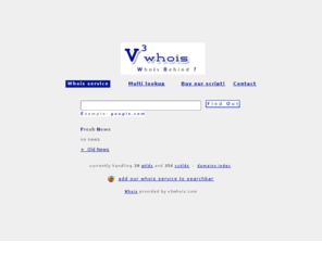 v3whois.com: Whois Service
Clean and simple whois service, handling all global and country extensions.