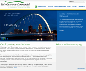 titleguarantycommercial.com: Iowa Finance Authority - Title Guaranty Commercial Services
The Iowa Legislature created Title Guaranty to offer title coverage, escrow services, closing services or construction disbursement inspections in Iowa.