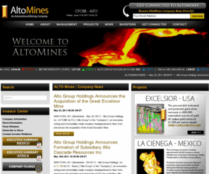 altomines.com: ALTO Mines | Company News
Alto Group Holdings Inc. engages in the acquisition and exploration of metals and mineral properties.