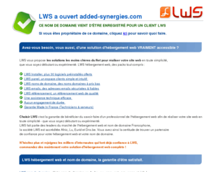 added-synergies.com: LWS - Le nom de domaine added-synergies.com a t rserv par lws.fr
LWS, enregistrement de nom de domaine, lws a reserve le domaine added-synergies.com et s