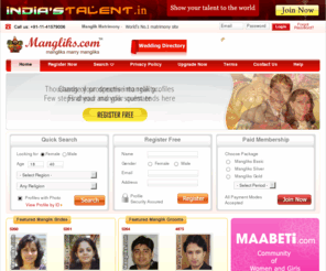 mangliks.com: Manglik, Matrimonial, India Matrimonials, Matrimony, Marriage, Brides, Grooms
Manglik Matrimony - We are the first and No.1 Indian Online Matrimonial service provider for Mangliks. Free Register Your Matrimonial Profile and find your perfect life partner from thousnads of manglik profiles.