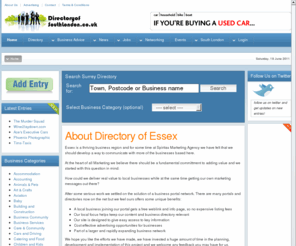 directoryofsouthlondon.co.uk: Directory of Essex home page - the online business website for promoting local business in Essex, Romford, Harlow and Chelmsford. - Free South London Business Directory website business portal
Directory of Essex is the free online business website portal designed for promotion and marketing of local businesses in Essex. We also promote business marketing website design services.