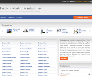 ro-cadastru.ro: Firme cadastru si intabulare - Catalog online firme si experti autorizati cadastru si intabulare
Firme cadastru si intabulare sau birouri de cadastru, ingineri experti - autorizati cadastru ANCPI. Autorizati si firme de cadastru Bucuresti, Ilfov si alte judete ce realizeaza lucrari de cadastru,carte funciara - publicitate imobiliara sau masuratori topografice.