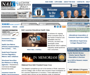 naic.org: National Association of Insurance Commissioners (NAIC)
The NAIC is the organization of state insurance regulators for all 50 of the United States, Washington D.C., and five U.S. territories.