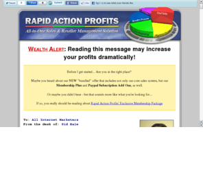 poweredbyrap.com: Rapid Action Profits
Rapid Action Profits online sales system with secure download - features complete affiliate management system with... affiliate center, click/sales stats, and affiliate tools.