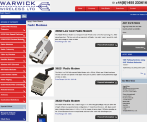 radiomodem.org.uk: Warwick Wireless | Radio Modems
Transparent RS232, RS485 data on VHF and UHF frequencies with robust ranges of 1Km to 3Km through building and up to 50Km in free space without any special antenna configurations.