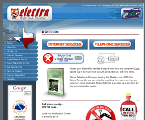 electratel.net: Welcome - Electra Telephone Company
Welcome page for Electra Telephone Company