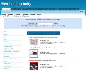 webauctionsdaily.com: Webauctionsdaily.com Jewelry- Online auction site for buying collectibles,jewelry,electronics,cars and everything else on Webauctionsdaily.
Webauctionsdaily is an online auction site .CHEAP AUCTIONS -  Buy Jewelry on Webauctionsdaily   .Find eBay misspellings for  items. Each day amongst the millions of entries which are listed on eBay are many items which are incorrectly spelled.