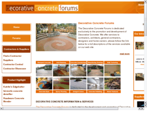 stamped-overlay.com: Decorative concrete forums, information, pictures, contractor listing
Decorative concrete information, contractor listing, pictures, forums, fvideos and much more