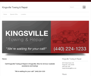 ohiowreckerservice.com: Kingsville Towing & Repair, 24-hour roadside assistance, Kingsville, Ohio
Call Kingsville Towing & Repair in Kingsville, Ohio for 24-hour roadside assistance and towing!