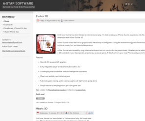 astarsoftware.com: A-Star Software | iPhone Applications
A-Star Software LLC  - Euchre 3D and Hearts 3D for iPhone and iPad.