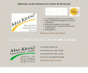 kranz.de: Ihre  Bürotechnikpartner  MAX KRANZ und MAX KRANZ Kopiertechnik GmbH

Max Kranz, ihre Lieferanten für Büro- und Datentechnik