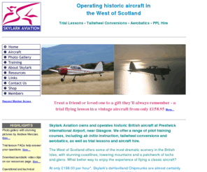 skylarkaviation.co.uk: Skylark Aviation Ltd - historic aircraft in the West of Scotland
Skylark Aviation operates historic aircraft from Prestwick Airport in Scotland, and offers pilot instruction, including tailwheel conversions and aerobatics, and PPL hire