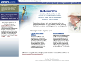 culturegrams.biz: CultureGrams: Concise, reliable, and up-to-date country reports on 200 cultures of the world
Concise, reliable, and up-to-date country reports on 200 cultures of the world.