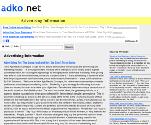 adko.net: Advertising Information - Advertising
Articles and information on advertising from Advertising Information