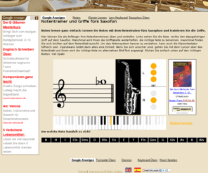 notenlernen.net: Lernen Sie Noten mit dem Notentrainer für Saxophon und trainieren Sie die Griffe mit der Grifftabelle und Klaviernoten - Üben Sie Saxofon
Noten lernen mit dem Notentrainer für Saxophon - Saxofon üben mit Grifftabelle für Anfänger - Üben Sie die richtigen Griffe und lernen Sie Klaviernoten - Saxofon lernen - Sax lernen