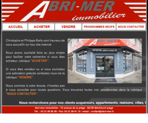 abrimer.com: Abri-mer immobilier - Stella, Merlimont, Le Touquet... (abrimer)
Site de l'Agence immobilière Abrimer. Toutes transactions, Achat, Vente, appartements, maisons, villas, terrains. Sur secteur Merlimont, Stella, Le Touquet. Consultation des biens en ligne.