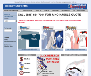 hockey-uniforms.com: Team Hockey Uniforms, Jerseys, Shorts, Jackets, etc.
Uniforms Express provides worldwide online sales of custom hockey uniforms, pants, and accessories... FREE CATALOG available!!!