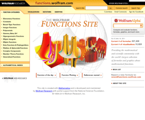 specialfunctions.net: The Wolfram Functions Site
The world's largest collection of formulas and graphics about more than 300,000 mathematical functions for the mathematics and science communities.