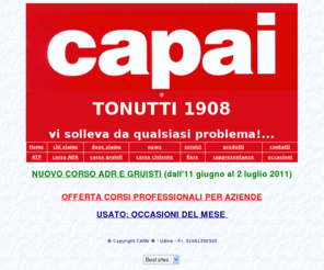 capai.it: Allestimenti veicoli industriali Capai srl Tonutti Udine
Azienda specializzata nell'allestimento di automezzi industriali e commerciali,sponde montacarichi, corsi adr, gru idrauliche, cassoni ribaltabili trilaterali,scarrabili,motrici e rimorchi, spazzatrici, autospurghi, compattatori. Opera in Udine e dispone di divisione tecnica di progettazione e collaudi presso i competenti enti. Corsi ADR per autisti di mezzi per il trasporto di merci pericolose. Corsi per gruisti e piattaforme di lavoro elevabili (PLE).Collaudi per veicoli coibentati. Azienda fondata dalla famiglia Tonutti nel 1908, stabilimento sito nella zona industriale di Udine.