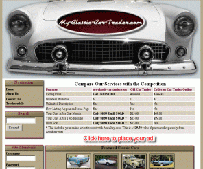 my-classic-car-trader.com: My Classic Car Trader, Classic Car Classifieds, Muscle Cars for Sale, Online car Classifieds, On Line Vintage Car Classifieds, Chevrolet, Ford, Dodge, Pontiac, Buick, Auto Classifieds.
Sell your Antique, Classic, or Muscle Car Online, cars for sale, Classic Car Classifieds Advertising Program, Online Car Classifieds, Search our Classic Car listings. Welcome to my-classic-car-trader.com.