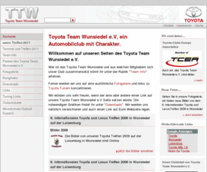 toyota-team-wunsiedel.de: Toyota Team Wunsiedel e.V. / Startseite / Startseite des Toyota Team Wunsiedel
Hier erfahren Sie mehr zu aktuellen Terminen, Tuning Firmen und interessante Links zu weiteren Webseiten rund um das Thema Toyota. 