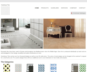 canterburytile.com: Canterbury Tiles
Canterbury Tiles carries over four thousand designs as well as over 60 solid colors. Due to the nature of handmade tiles, customers should expect slight variations in sizes, colors and designs in all handmade products.