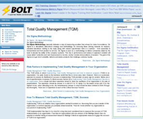 total-quality-management.com: Total Quality Management (TQM)
Total Quality Management: Your TQM Resource for information, articles, consulting, and more. Including Web Based Document Management resources for compliance software and more. Quality Assurance and Control at it's best!