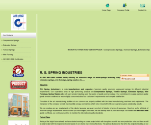 gurgaonsprings.com: Compression springs manufacturer,compression springs exporter,compression springs India
R. S. SPRING INDUSTRIES - Manufacturer and exporter of compression springs, torsion springs, extension springs, wire formings, circlips, washers, straight compression springs, concave compression springs, conical compression springs, barrel compression springs from India