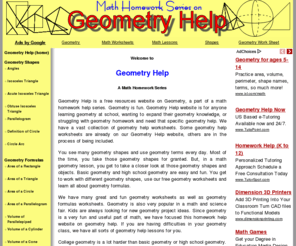 geometry-help.info: Geometry Help-Geometry Help (home)
Geomertry homework help website providing information on geometry shapes, how to use each geometry formula to solve a geometry problem and other math problems.