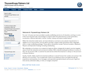 palmersscaffolding.com: ThyssenKrupp Palmers Ltd - Welcome
Leading edge solutions in the provision of scaffolding/access, design, supply, erection, hire and dismantling of scaffolding