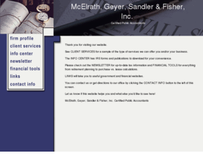 brucesandler.com: McElrath, Geyer, Sandler & Fisher, Inc.
Welcome to the firm of McElrath, Geyer, Sandler & Fisher, Inc.