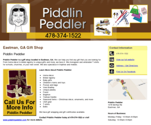 giftsatpiddlinpeddler.com: Gift Shop Eastman, GA - Piddlin Peddler 478-374-1522
Piddlin Peddler provides gift shop, home décor, bridal registry and baby gifts to Eastman, GA. Call 478-374-1522 for more details.