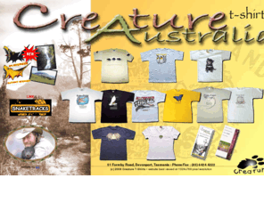 creaturet-shirts.com: Creature T-shirts Australia : home
CreatureT-shirts.com (Online Catalogue 2008) : Wildlife T-Shirts - Tasmania, Australia