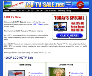 lcd-tv-sale.net: LCD TV Sale | LCD TV For Sale | 70% Off
LCD TV Sale - Save up to 70% on all name brand LCD HDTVs.  Free Shipping & Easy Financing.