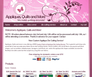 appliquesquiltsandmore.com: Fabric Appliques for Sewing, Quilting & Crafts
Appliques, Quilts and more offers an accurate, precise & time-saving way to put enjoyment back into your quilting or sewing projects. We have many die cut appliques in baby, Christmas, Wedding, letters, numbers & cancer designs available in polka dot, gingham, floral, zebra & Christmas fabrics.