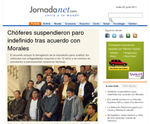 jornadanet.com: Jornada | Portada
JornadaNet.com edicin digital de JORNADA, peridico boliviano editado por la Editorial Aurios. Referencia La Paz, Bolivia. Amrica del Sur. Noticias de Bolivia, el mundo, tecnologa, economa, deportes, cultura, gente, ciencia, salud, cine, internet, msica.