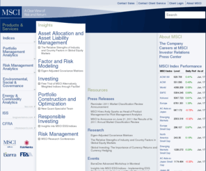 mscibarra.com: MSCI
MSCI is a leading provider of investment decision support tools to investors globally, including asset managers, banks, hedge funds and pension funds. Our products and services include indices, portfolio risk and performance analytics, and governance tools.