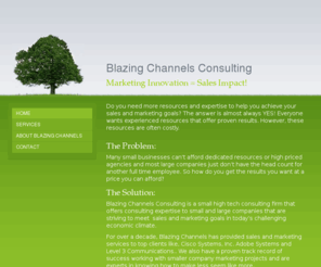 blazing-channels.com: Blazing Channels Consulting - Home
Do you need more resources and expertise to help you achieve your sales and marketing goals? The answer is almost always YES! Everyone wants experienced resources that offer proven results. However, these resources are often costly.