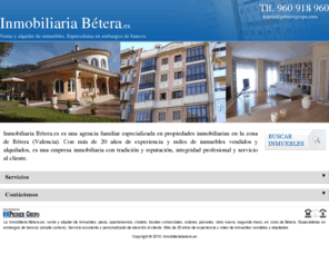 inmobiliariabetera.es: Inmobiliaria Bétera.es | Venta y Alquiler de inmuebles. Cartera de Embargos. Pisos, chalets, adosados, parcelas, terrenos, obra nueva | Bétera, Valencia
Venta y alquiler de inmuebles, pisos, apartamentos, chalets, locales comerciales, solares, parcelas, obra nueva, segunda mano. Especialistas en embargos de bancos. Zona Bétera - Valencia.