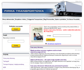 firmatransportowa.pl: Transport Drogowy
czas pracy kierowców, tachograf, adr, inspekcja transportu drogowego, kary ITD, transport drogowy, ustawa o transporcie drogowym, prawo przewozowe