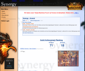 synergy-wow.de: Synergy - WoW Mal'Ganis (EU) Guild
Synergy - WoW Mal'Ganis (EU) Guild - Website der WoW-Gilde Synergy und des Raids Synergy GTH