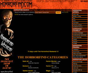 horrortoys.com: The Horror and Halloween Search Engine
Horror search engine, find horror here. Features all horror all the time. Looking for horror movies Halloween werewolves vampires ghosts monsters witches find them here at the largest horror and halloween resource on the web.