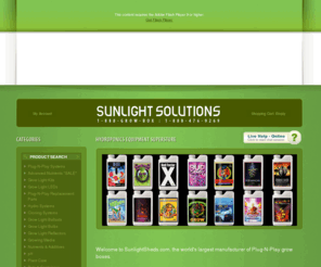sunlightshed.com: Sunlight Solutions, LLC
We offer equipment about Hydroponics Systems, Grow Box, and Growing Cabinets.