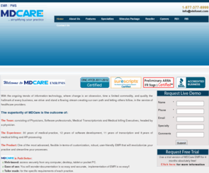 mdcare.us: Certified EMR, Web based EMR from Vision Infonet
High-end EMR with advanced features. Most economical, only
certified integrated web-based EMR/PMS. Spend 30 minutes to view demo to
save 1000s of hours in the future. Integrated e-prescribing.