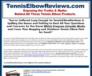 tenniselbowreviews.com: Tennis Elbow Reviews, Resource for Tennis Elbow Sufferers and Treatment Options
Tennis elbow reviews - A resource that has researched, tested and analyzed all the tennis elbow products on the market.  Learn which one really works and gives you tennis elbow relief.